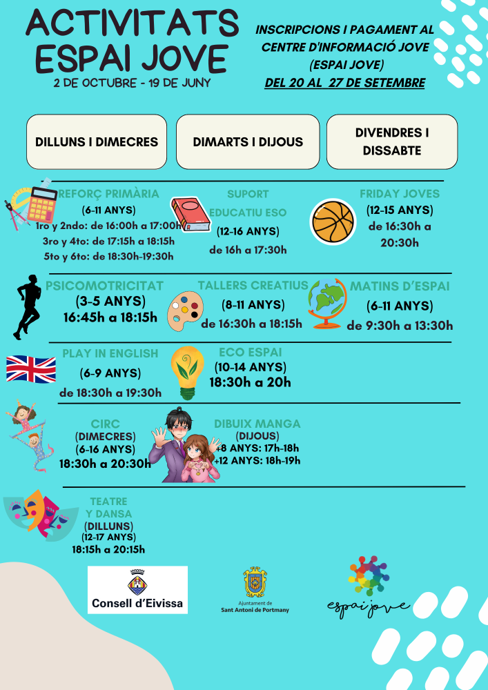  Imagen Inicio del periodo de inscripciones para las actividades organizadas en el Espai Jove durante el curso escolar